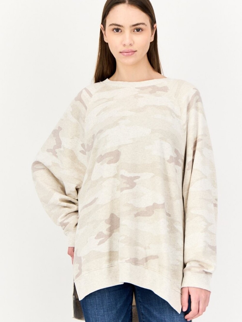 AE Fleece Oversized Vintage Crew Neck Sweatshirt Grey Camo Size XS